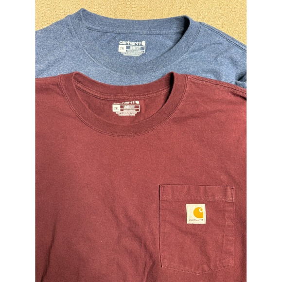 Lot of 2 Carhartt Mens 2XL Loose Fit Long Sleeve Pocket T-Shirts Heather Blue - Picture 1 of 9